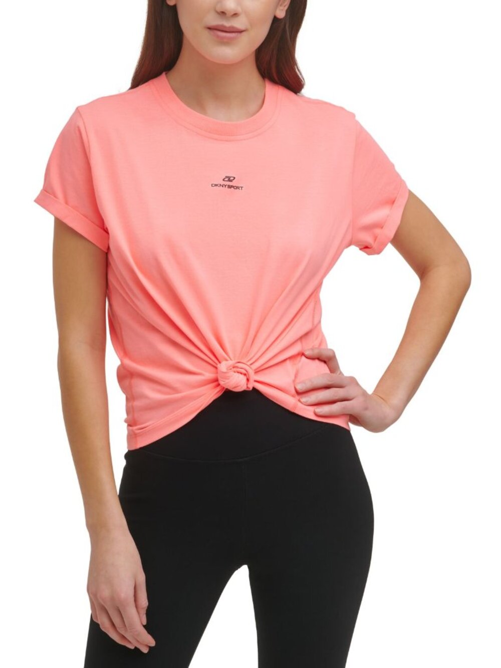 DKNY Womens Activewear Sport Cotton Logo T-Shirt Color Atomic Pink